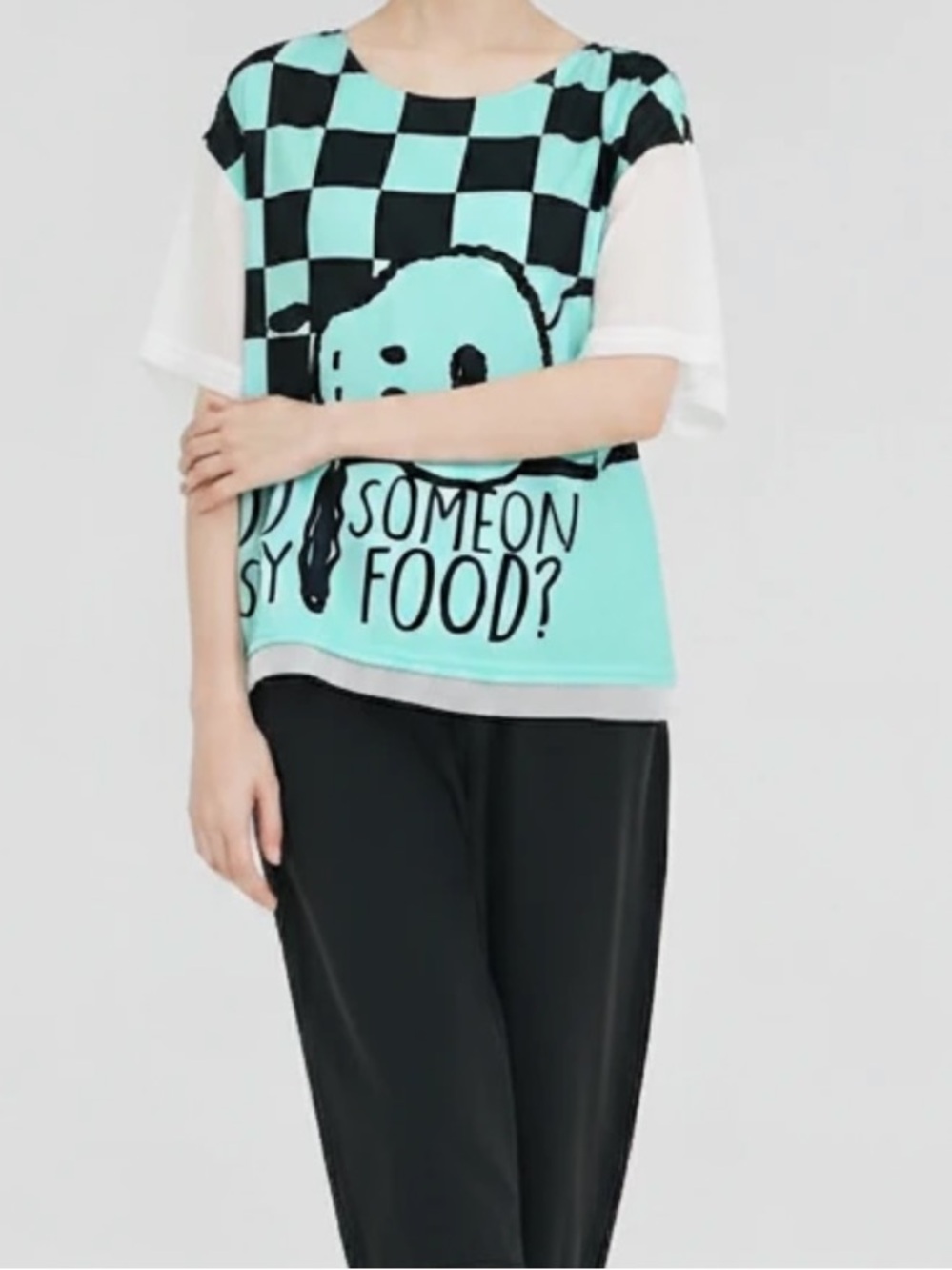 Snoopy Graphic Short Sleeve Crop Tee in Aqua & Black M